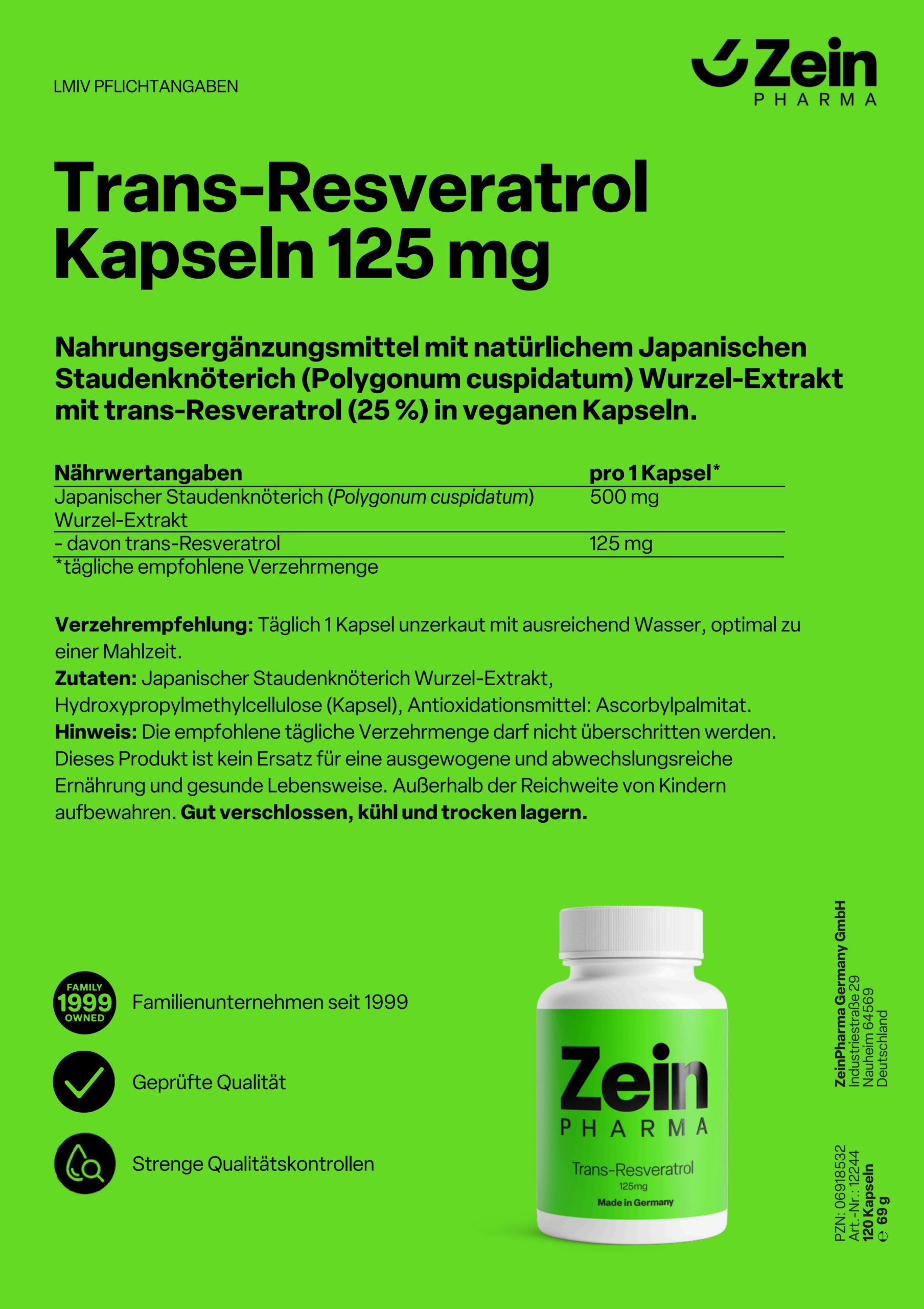 ZeinPharma Trans-Resveratrol Kapseln 125 mg - 图片 3