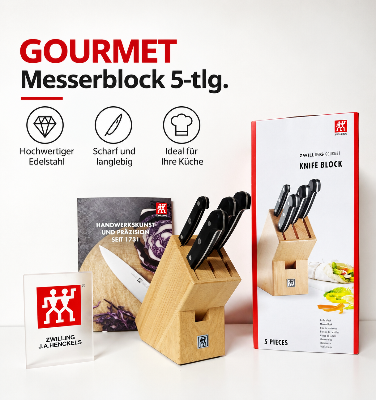 Zwilling Gourmet 5-tlg, Messerblockset, Natur