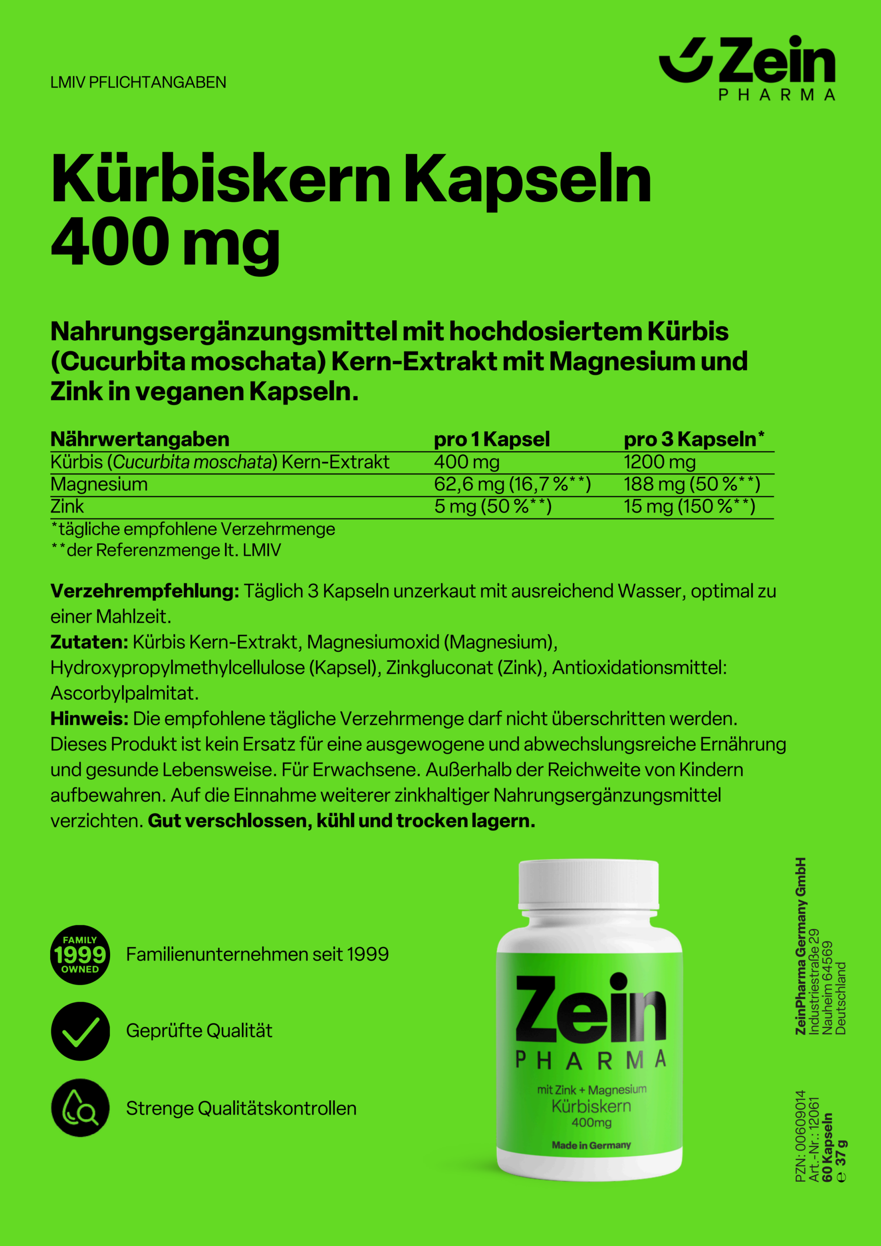 ZeinPharma Kürbiskern Kapseln 400 mg - 图片 3
