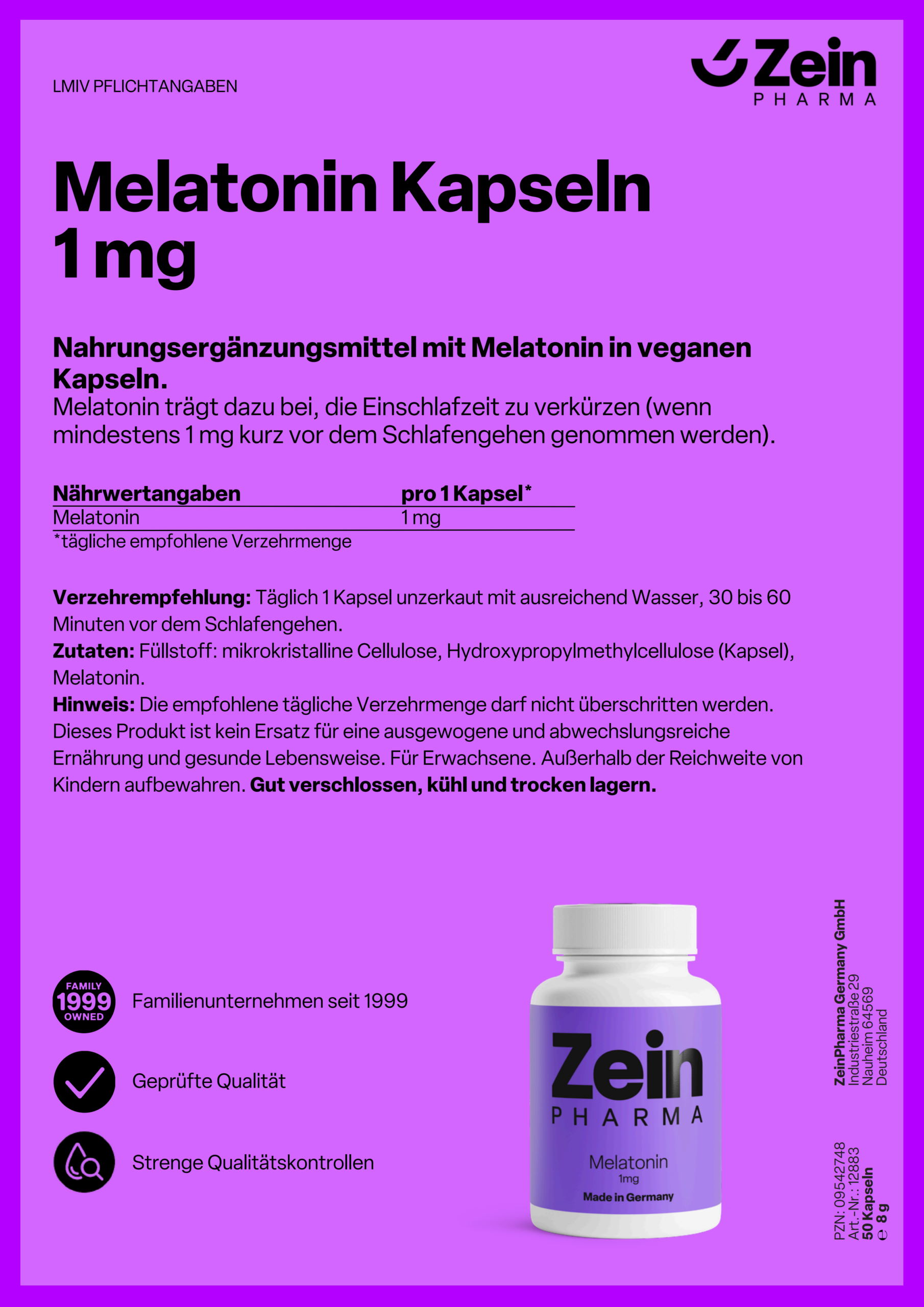 ZeinPharma Melatonin Kapseln 1 mg / 50 St. - 图片 3